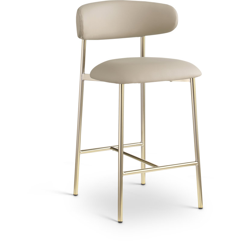 Lupita Vegan Leather Counter Stool, Brushed Gold, Taupe Vegan Leather