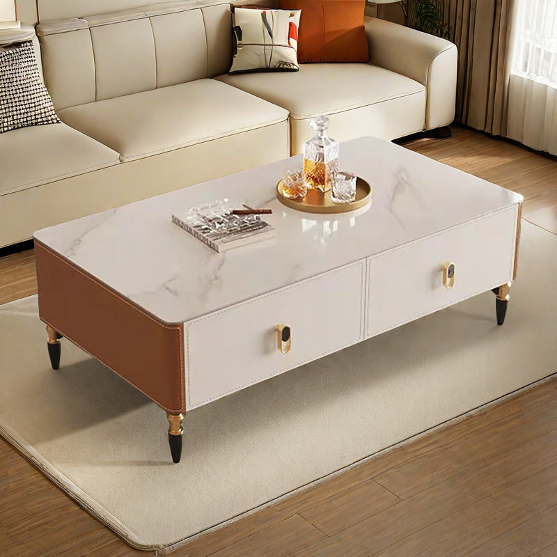 Light luxury rectangular coffee table, 15.7" H x 47.2" L x 23.6" W, Brown