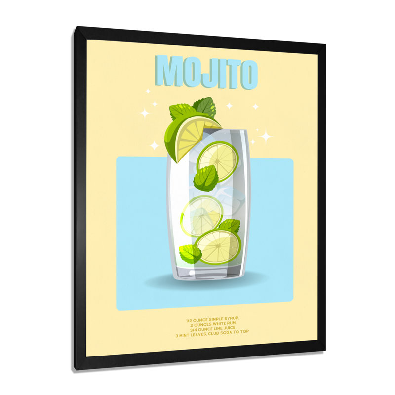 «Mid Century Lime Mojito Cocktail», impression d'art mural, Cadre photo noir simple, H 32 po x l 24 po