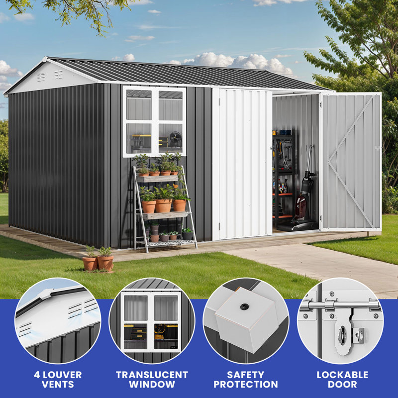 Remise de rangement en acier galvanisé, H 76 po x l 119 po x P 115 po