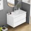 Ensemble de meuble-lavabo mural 32 po avec lavabo, deux tiroirs, façades de tiroirs arrondies, système de fermeture en douceur, lavabo en céramique, conception sans poignée, bois massif, facile à installer, blanc-2996139