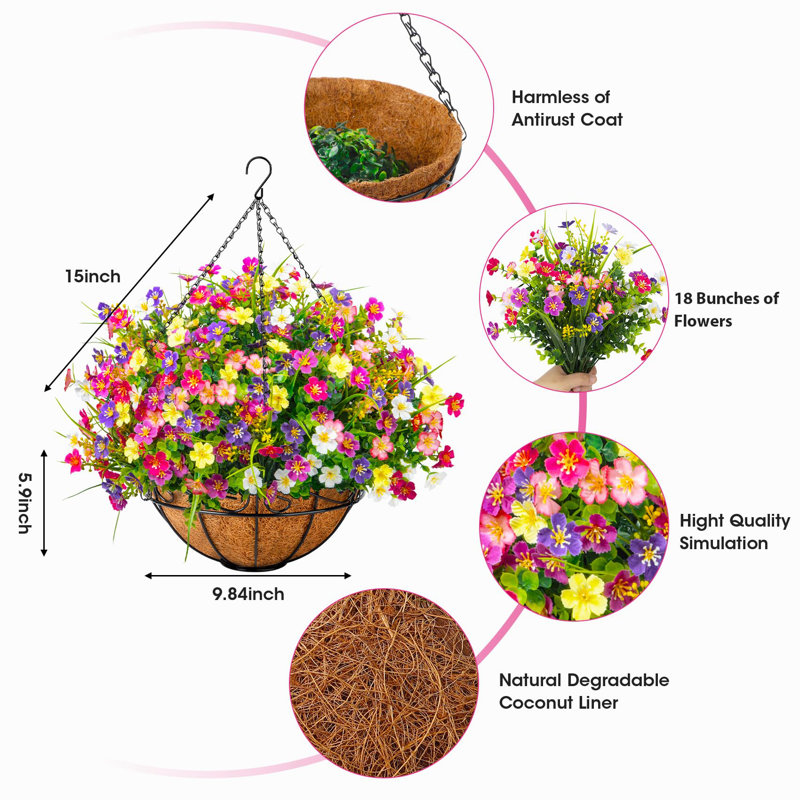 Fleurs artificielles suspendues avec panier, Clair