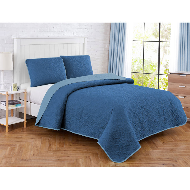 Kiran Polyester Quilt, Full Quilt + 2 Shams, Blue