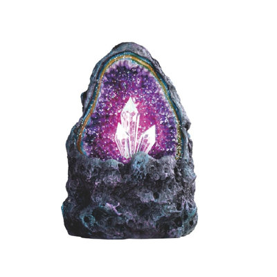 5"H Purple Faux Crystal Cave Rock Geode with LED Figurine