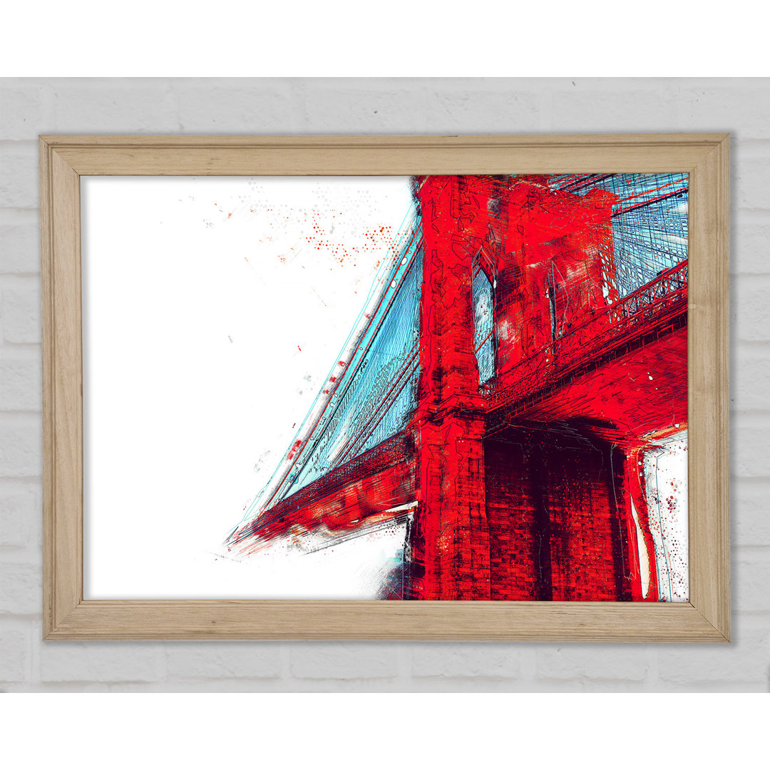 Rote Funky Brooklyn Bridge - Einzelner Bilderrahmen Kunstdrucke