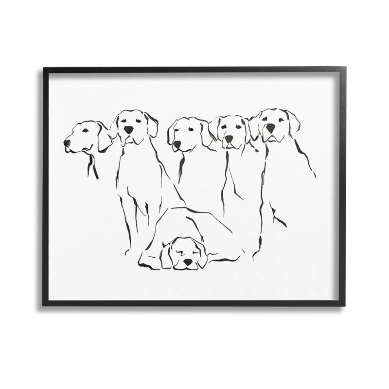 "Minimal Dogs Doodle" par Ethan Harper sur toile, H 11 po x l 14 po, Giclée encadrée noir minuit