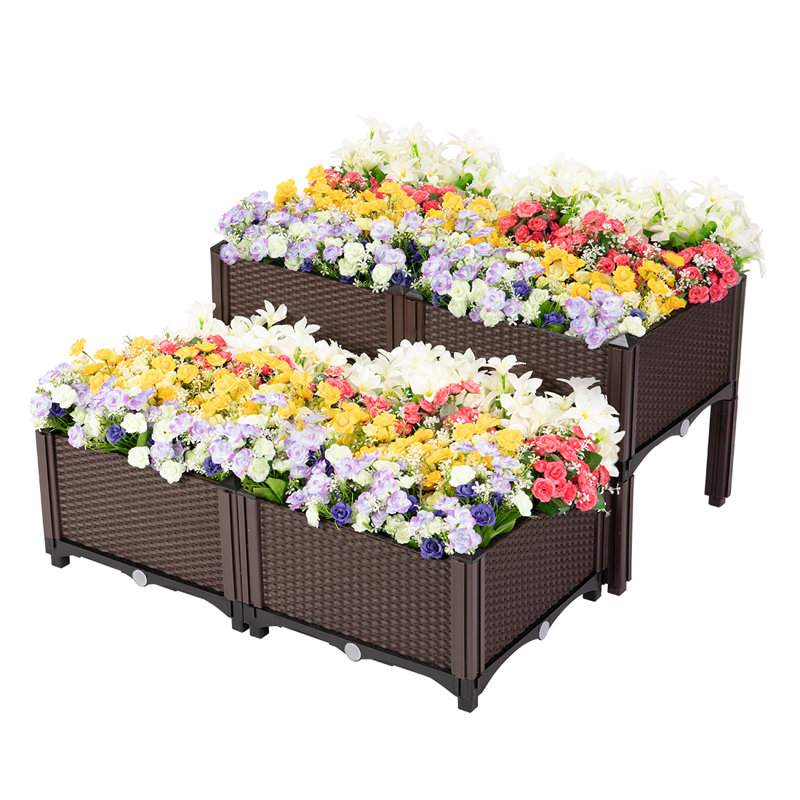 Bellago Elevated Self-Watering Plastic Raised Garden Bed (Set of 4), 4