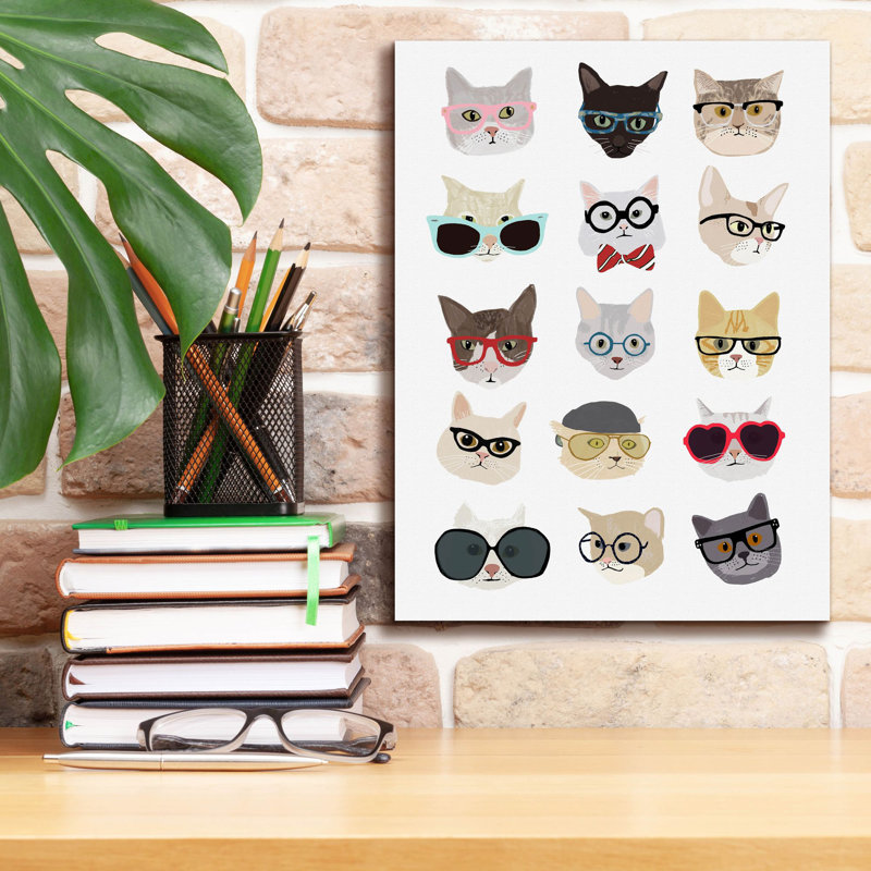 Dzmitry «Cats With Glasses» par Hanna Melin, art mural sur toile, H 16 po x l 12 po x P 0,75 po