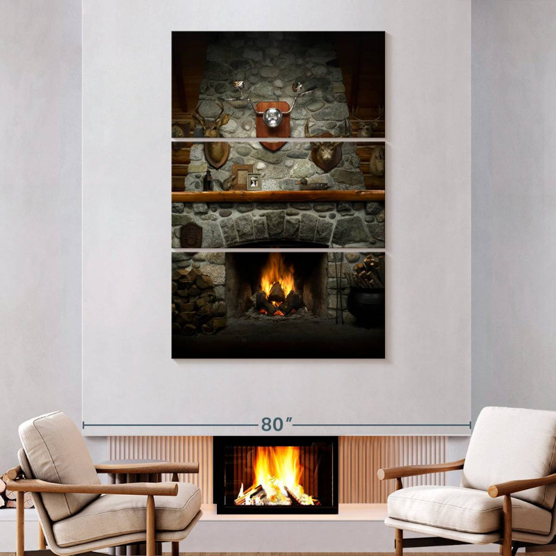 Lilie Rustic Stone Fireplace, 74" H x 48" W