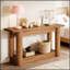 Charmante console d'entrée à 2 niveaux avec finition grain de bois rustique et pieds courbés, pour un décor et un rangement campagnard.-791369139