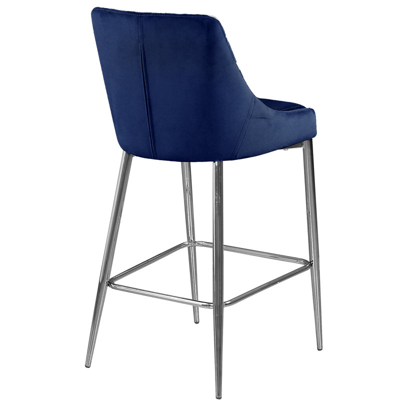 Karina 27.5" Bar Stool, Navy Velvet, Chrome
