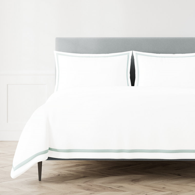 Couette en coton et bordure Ready-to-Bed 2.0, Housse de couette pour très grand lit, Blanc / aqua
