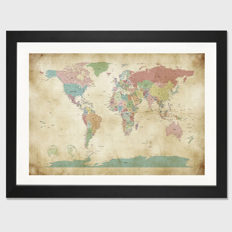 « world villes map » par michael tompsett-impression sur image, Papier encadré noir, H 24 po x l 32 po x P 1 po