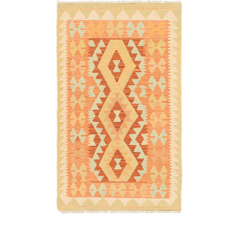 Tapis en laine rouge/beige 2 pi 6 po x 4 pi "one-of-kind" à la main noué la new age Elland