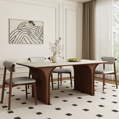 4 - Person Nut-brown Rectangular Sintered Stone + Solid Wood Dining Table Set