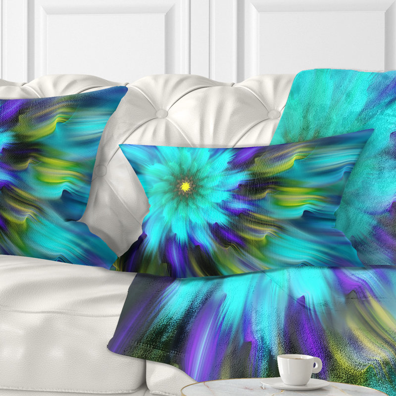 Coussin décoratif à imprimé floral bleu et vert massif