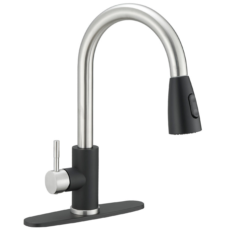 Single-Handle Pull-Out Sprayer Kitchen Faucet With Supply Lines In Matte Black, Matte Black/Brushed Nickel