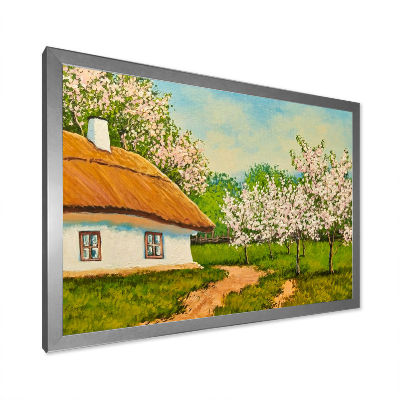 Printemps, paysage, maison, reproduction d'art sur toile, H 24 po x l 36 po x P 1 po, Cadre photo argenté