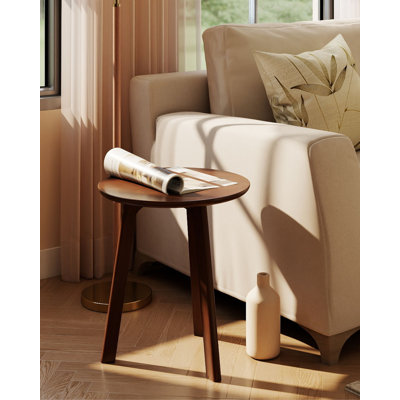 Solid Oak Round Side Table - Minimalist 3-leg End Table For Living Room, Bedroom & Office