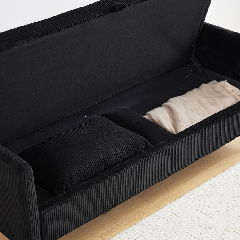  61.25" Upholstered Loveseat Sofa with Storage and 2 pillow, Comfy 2 Seater Couch for Apartment, Black