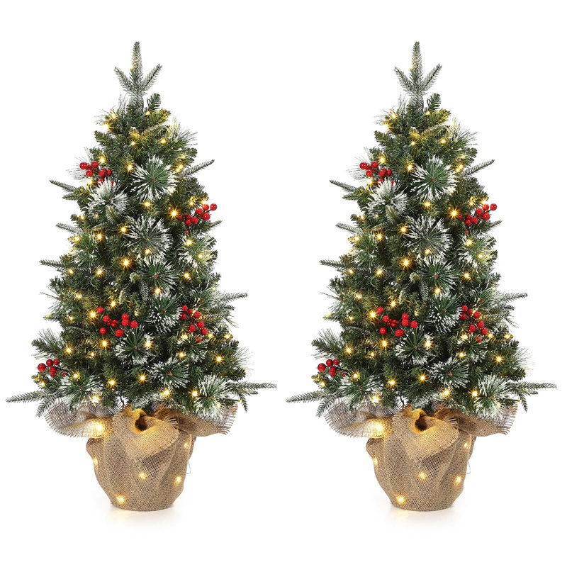 Arbre de Noël de table 3 pi, arbre de Noël artificiel pré-éclairé avec 78 lumières DEL, paquet de 2