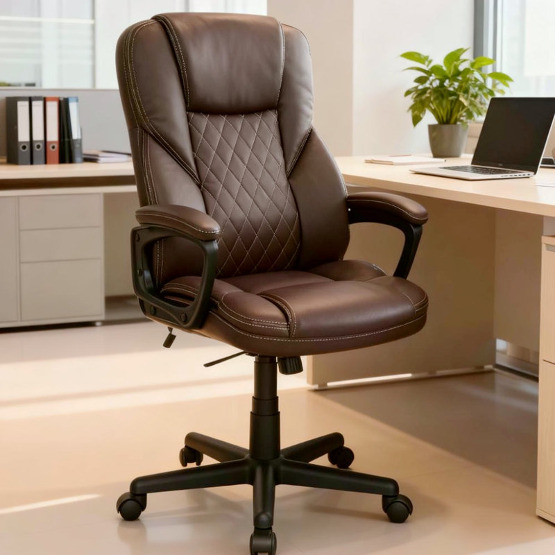 Fauteuil de direction en similicuir avec hauteur réglable et roulettes pivotantes, chaise de bureau ergonomique à haut dossier, pour la maison et le bureau