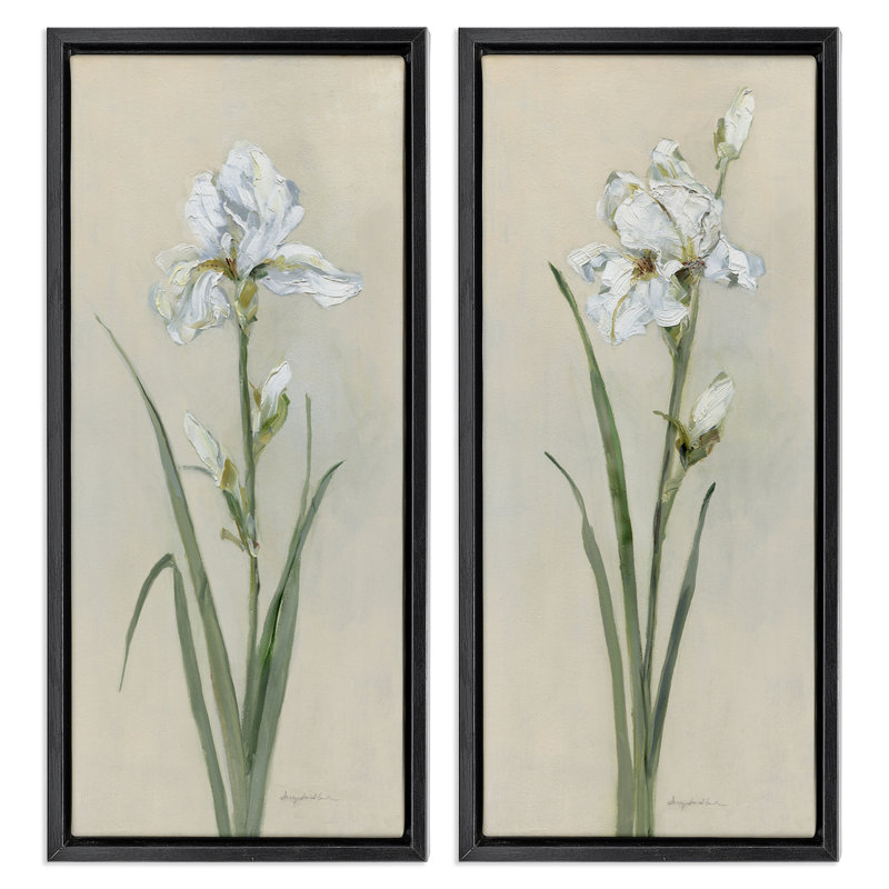  White Irises Traditional 2 PC Framed Floater Canvas Set by Sally Swatland, H 31 po x l 15 po, Cadre flottant noir de jais