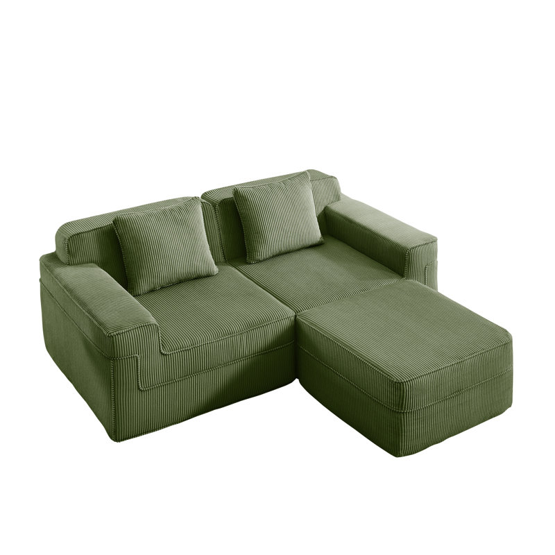 Cloud Sectional Couch With Deep Seat, Green Corduroy
