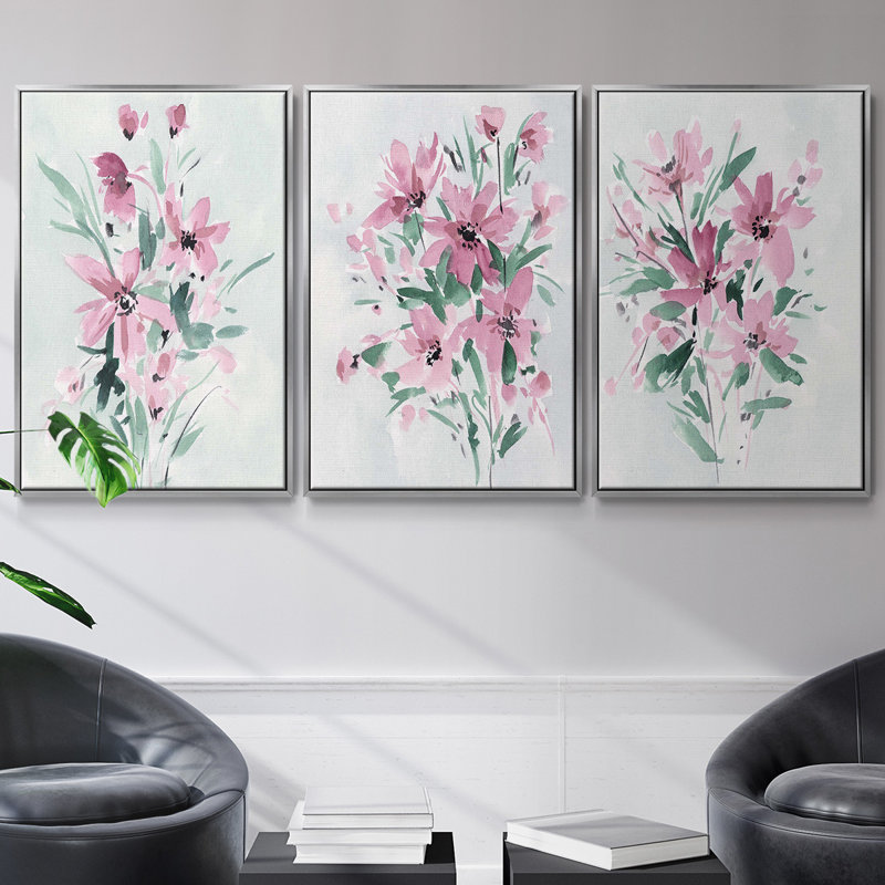 Posy Blooms II - ensemble de 3 reproductions de photos sur toile, Argent, H 27 po x l 54 po