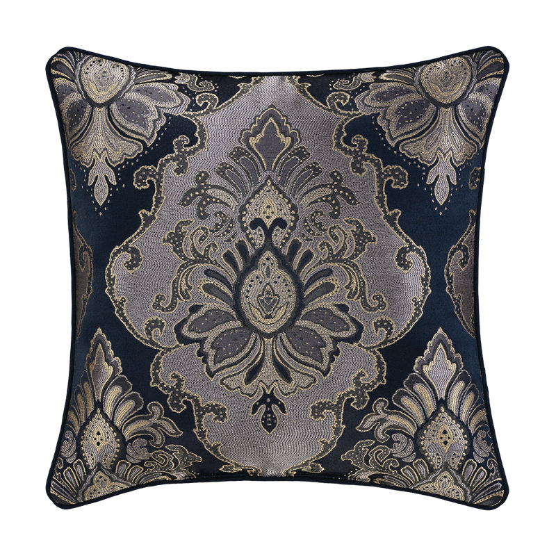Coussin décoratif carré Bradley, Carré 20 po,  Bleu marine damassé 2