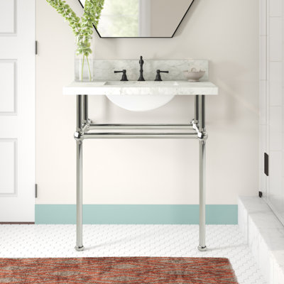 Kingston Brass Templeton 30-Inch Carrara Marble Vanity Top with Brass Legs (8-Inch, 3-Hole)
