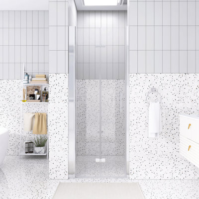 30 "X 72" Bifold Shower Door | 1/4 Inch Tempered Glass With Explosion-Proof Film | Chrome | Aluminum Frame