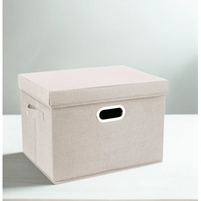 Large Fabric Storage Bins with Lids, Collapsible Storage Boxes for Organizing, Washable, 17.3 x 11.8 x 11.4 Inches, 5 Pack, Beige