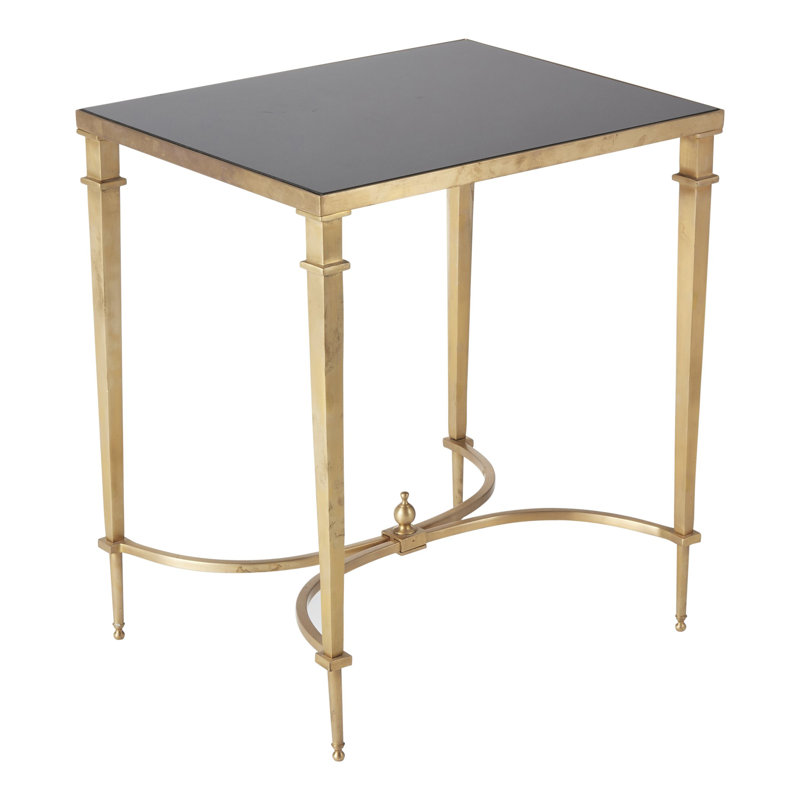 Rectangular French Square Leg Table, Brass/Black Granite Top