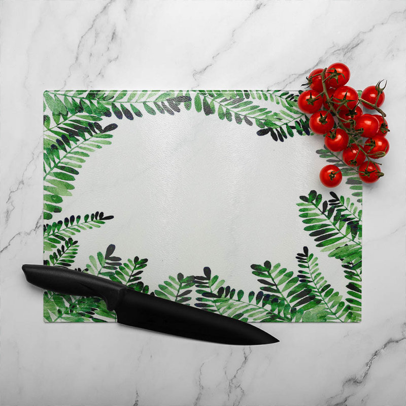 Botanical Leaves Glass Chopping Board, 40cm L x 28cm W