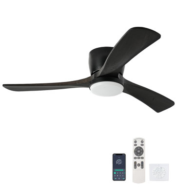 Solid Wood Ceiling Fan With Light-Flush Mount, Dc Motor