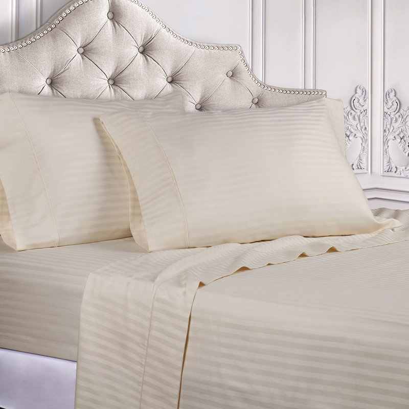 Quality Egyptian Quality Cotton 300 Thread Count Stripe Sheet Set, Queen Sheet Set, Ivory