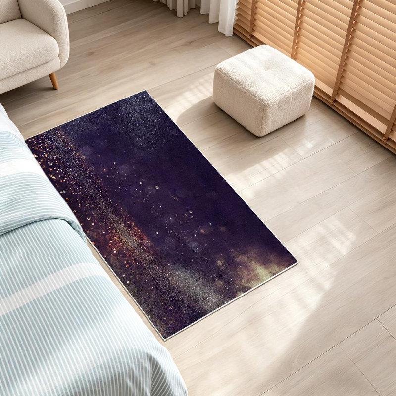 Tapis d'intérieur lavable à la machine, doré, à paillettes et noir, style rétro, Rectangle 32" x 47"