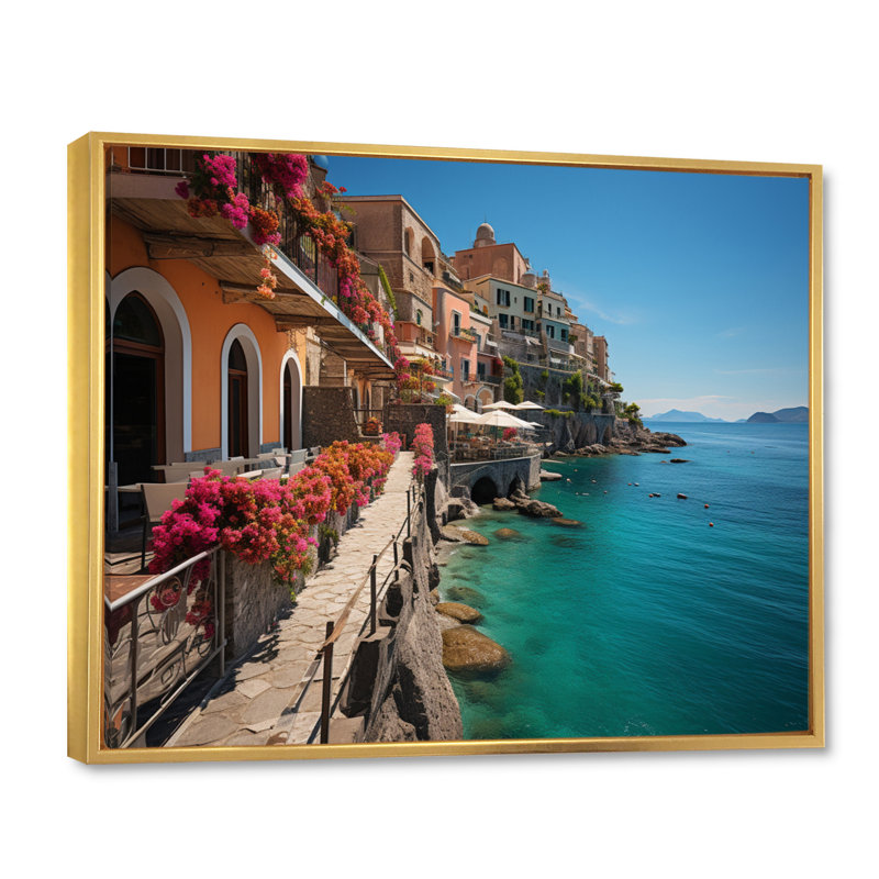 Italie, Italie, charmes méditerranéen, H 12 po x l 20 po x P 1 po, Cadre flottant doré