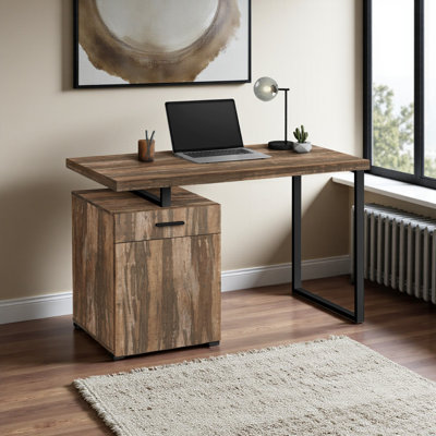 Lovise 1-Drawer Brown Finish Computer Desk with Black Metal Leg, 29.79" H X 46.98" W X 23.63" D