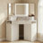 Corner Smooth Painted Finish Makeup Vanity With Smart 3-fold Mirror, Built-in Power Strip, Glass Top, Gold Handles & Ample Storage Space-531011386