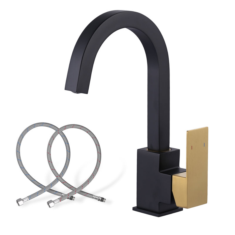 Single-Handle Stainless Steel Bar Faucet, Single Hole, Deck Mount, With Supply Lines, Black/Gold