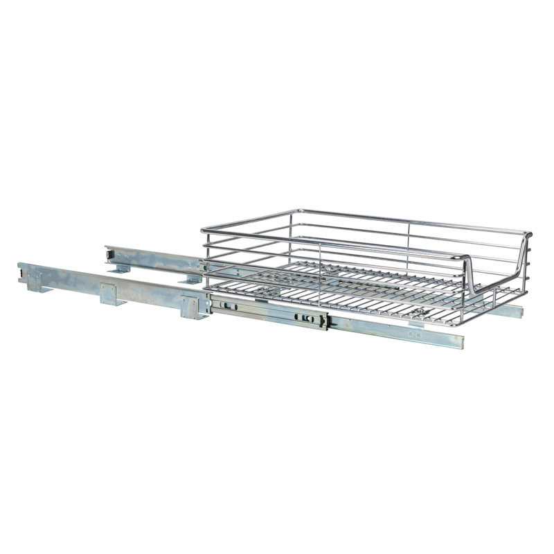 Chrome-Plated Steel Pull-Out Basket Organizer, 14.5" W, Chrome - Not Lined, 22" D