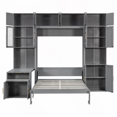 Murphy Bed with Desk, Glass-Door Hutch, and Charging Station