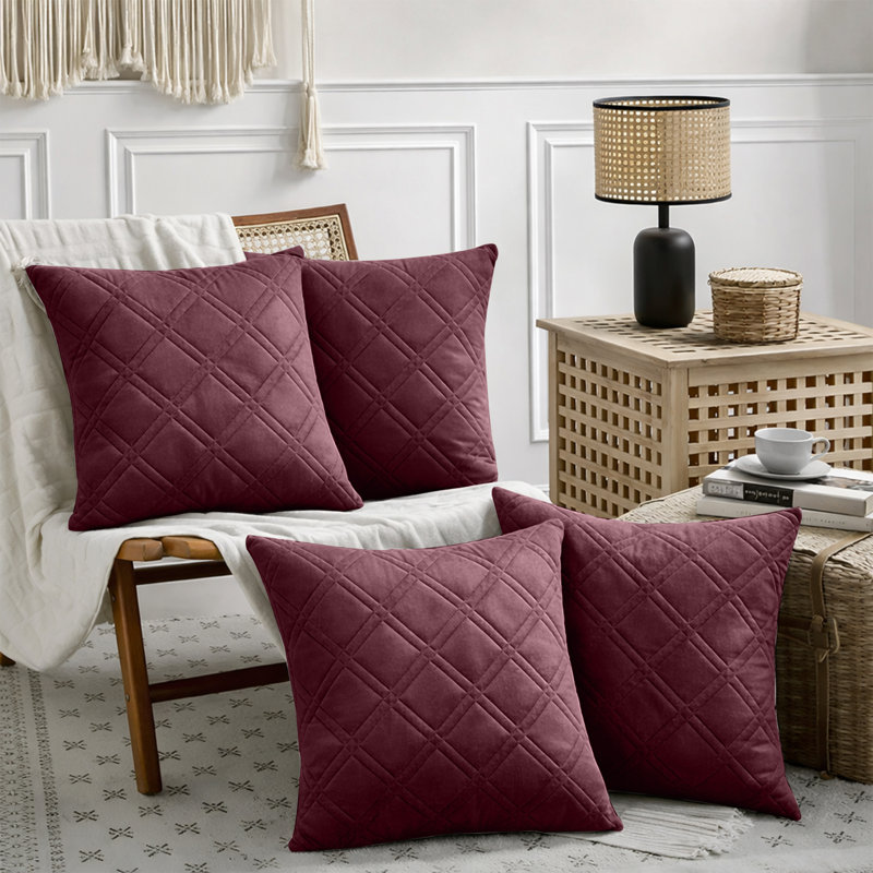 Geometric Square Cushion, Burgundy