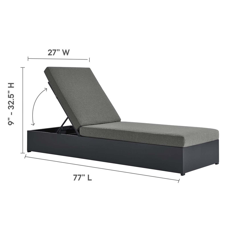 Modway Tahoe Outdoor Patio Powder-Coated Aluminum 3-Piece Chaise Lounge Set, Charcoal