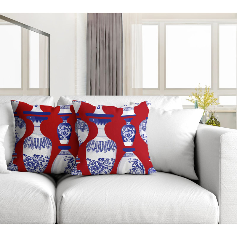  Coussin décoratif intérieur / extérieur abstrait, L 15 po x H 15 po, Rouge
