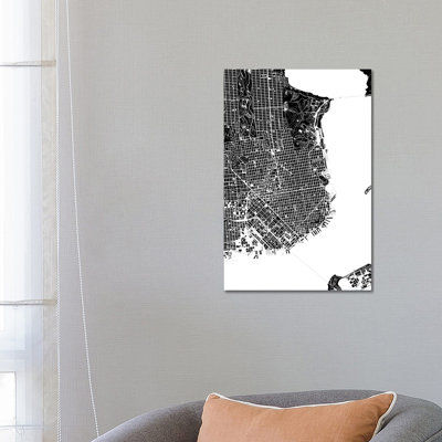 San Francisco Black And White by Planos Urbanos - Wrapped Canvas Print