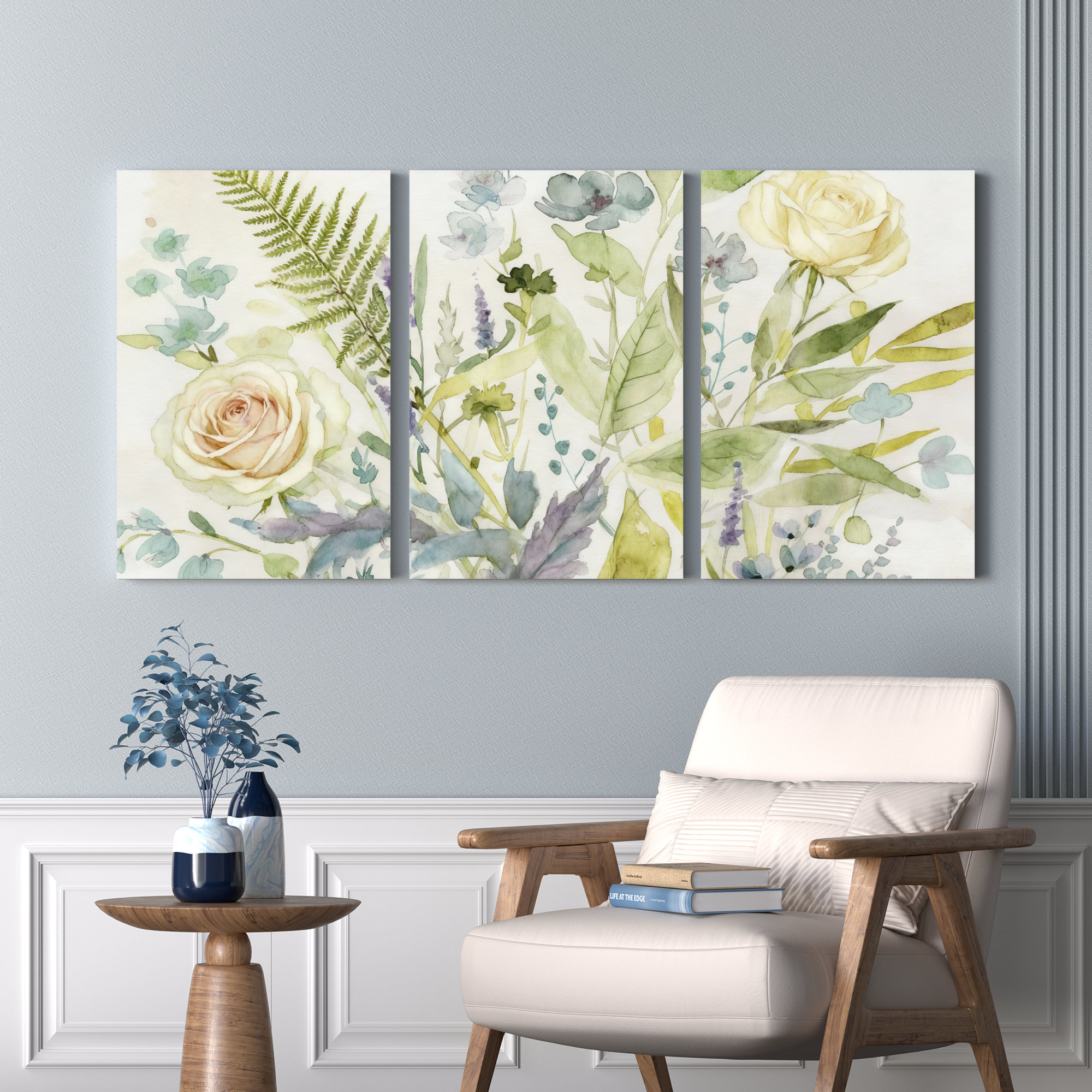 Winston Porter Floral Watercolor Roses And Ferns Canvas Wrapped Wall ...