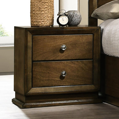 Table de chevet de chambre à coucher, noyer, 2 tiroirs, bois d'hévéa massif, bois d'ingénierie, style transitionnel, panneaux avant incurvés, l 23,5 po x P 15 po H noyer - armoire à tiroirs pour chambre à coucher, glissière centrale en métal